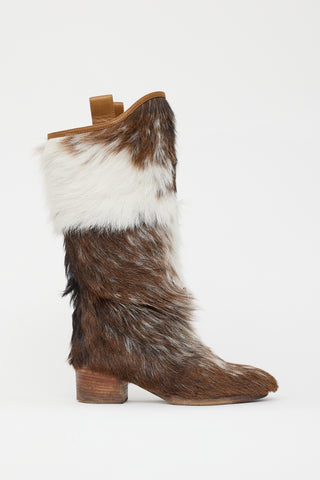 Chanel Brown & White Fur Boot
