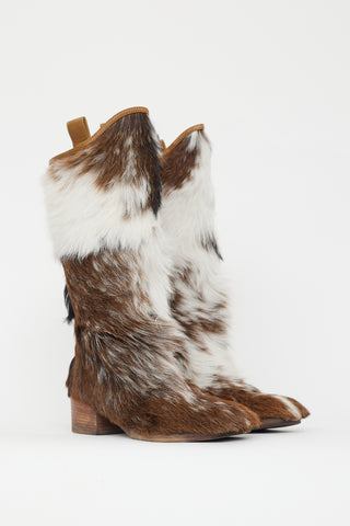 Chanel Brown & White Fur Boot