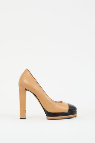 Chanel Brown & Black Leather CC Platform Pump