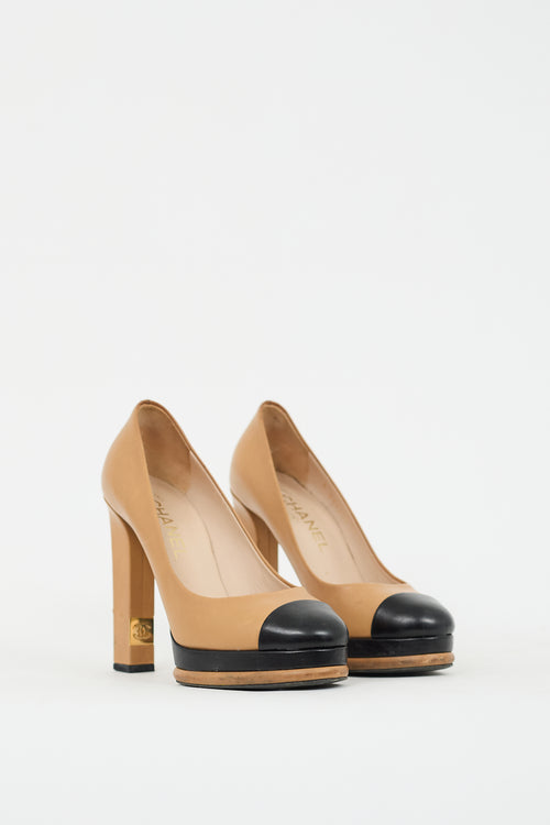 Chanel Brown & Black Leather CC Platform Pump