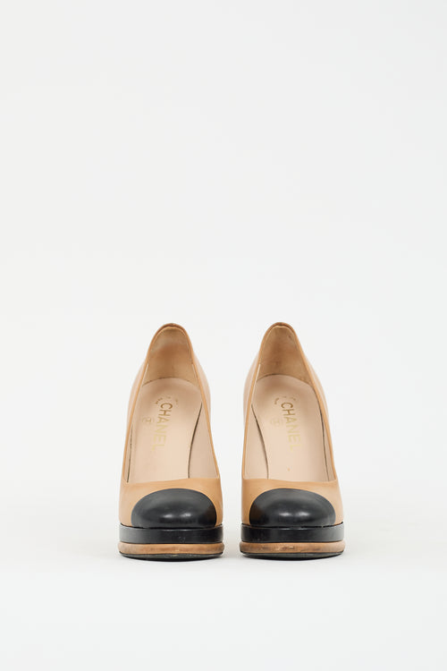 Chanel Brown & Black Leather CC Platform Pump