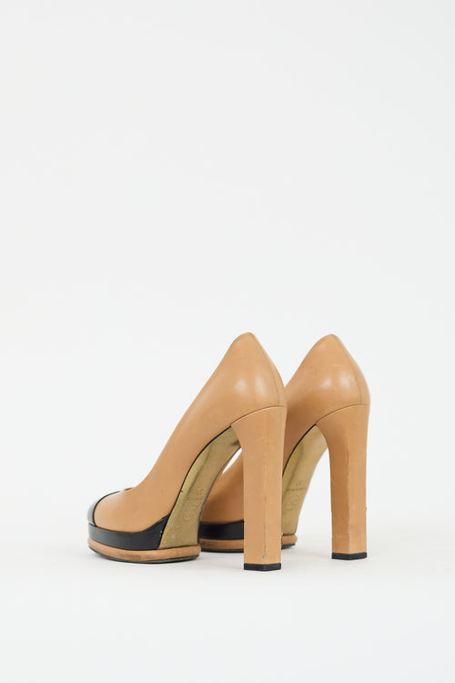 Chanel Brown & Black Leather CC Platform Pump