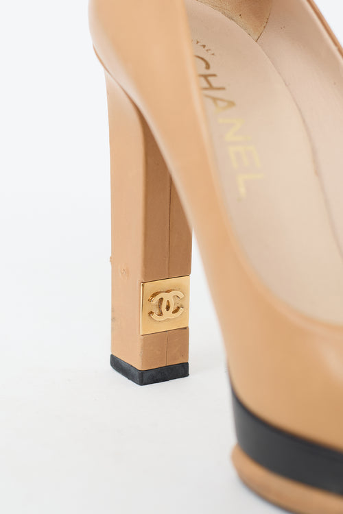 Chanel Brown & Black Leather CC Platform Pump