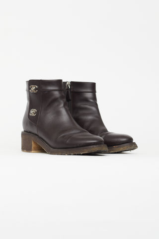 Chanel Brown Leather Ankle Boot