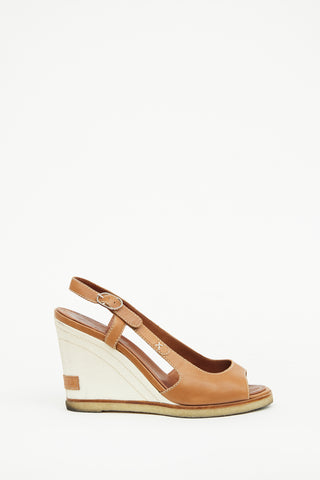 Chanel Brown Leather Canvas Wedge Sandal