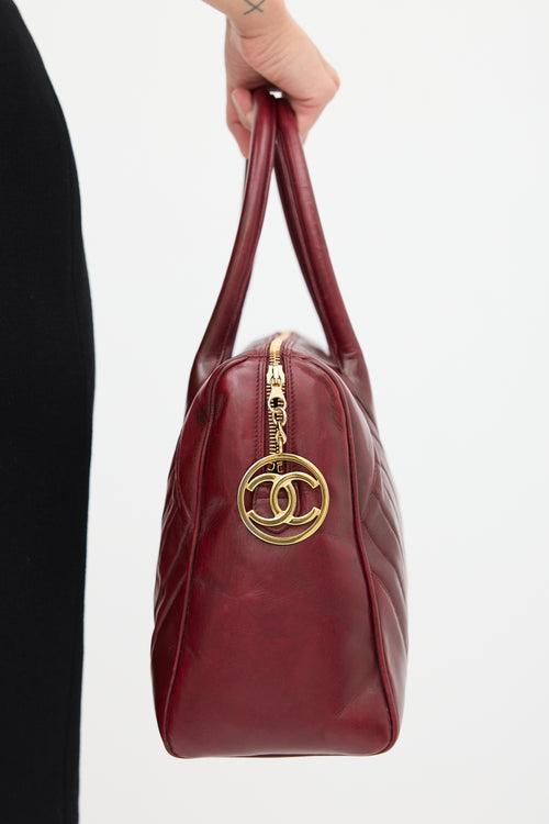 Chanel 2014 Burgundy Leather Chevron Boston Speedy Bag