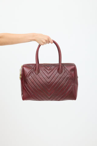 Chanel 2014 Burgundy Leather Chevron Boston Speedy Bag