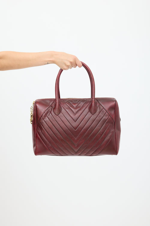 Chanel 2014 Burgundy Leather Chevron Boston Speedy Bag