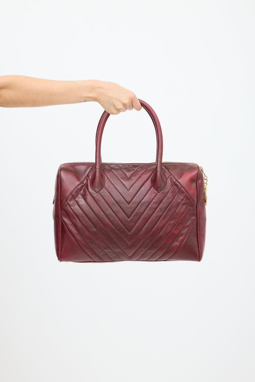 Chanel 2014 Burgundy Leather Chevron Boston Speedy Bag