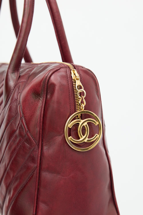 Chanel 2014 Burgundy Leather Chevron Boston Speedy Bag