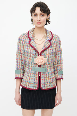Chanel Burgundy & Multicolour Tweed Velcro Blazer