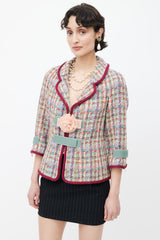 Chanel Burgundy & Multicolour Tweed Velcro Blazer