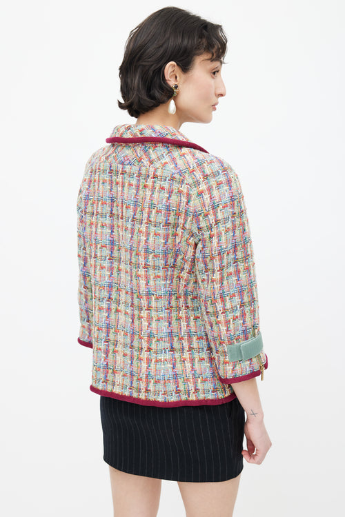 Chanel Burgundy & Multicolour Tweed Velcro Blazer