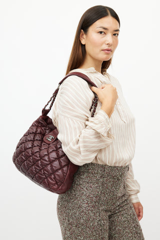 Chanel 2008 Burgundy Quilted Leather Bubble Bag