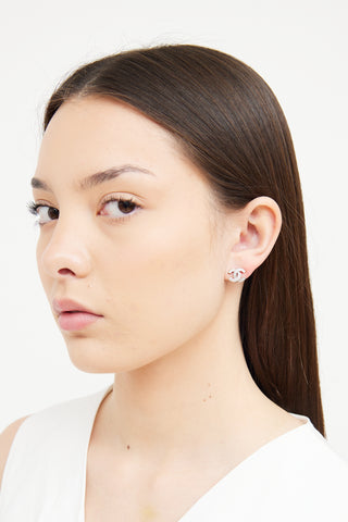 Chanel Cruise 2023 Silver CC Strass Stud Earrings
