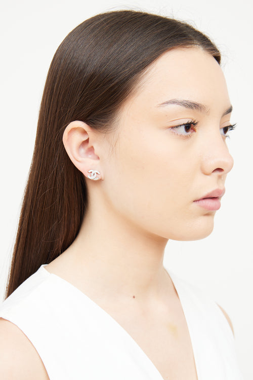 Chanel Cruise 2023 Silver CC Strass Stud Earrings