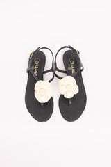 ChanelCamellia Leather T-Strap Sandal