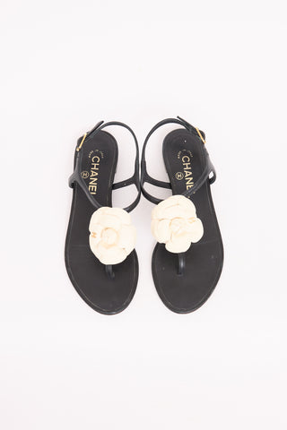 ChanelCamellia Leather T-Strap Sandal