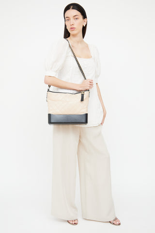 2017 Beige & Black Aged Leather Large Gabrielle Bag