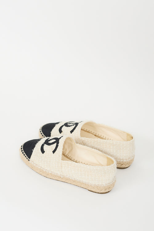 Chanel Cream & Black Tweed CC Espadrille Flat