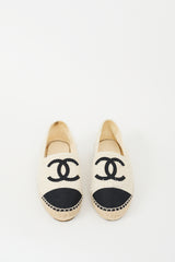 Chanel Cream & Black Tweed CC Espadrille Flat