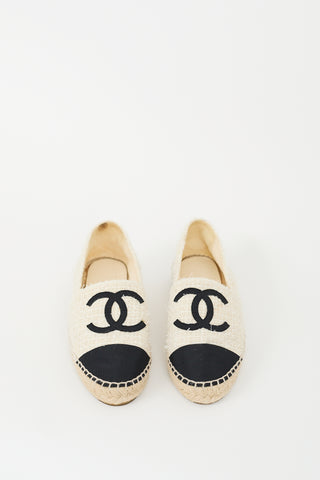 Chanel Cream & Black Tweed CC Espadrille Flat