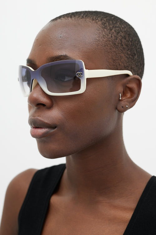 Chanel Cream & Blue 5065 Rectangular Sunglasses