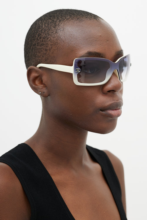 Chanel Cream & Blue 5065 Rectangular Sunglasses