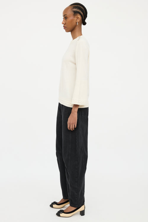 Chanel Cream Cashmere Button Detail Sweater