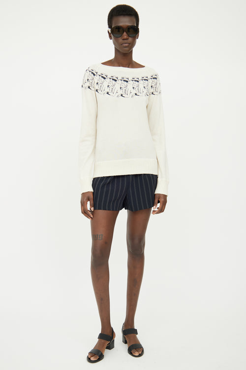 Chanel Cream Cashmere Embroidered Sweater