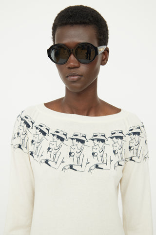 Chanel Cream Cashmere Embroidered Sweater