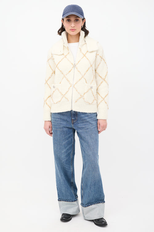 Chanel 2023 Cream Cashmere & Silk Boucle Embroidered Sweater