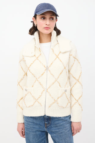 Chanel 2023 Cream Cashmere & Silk Boucle Embroidered Sweater