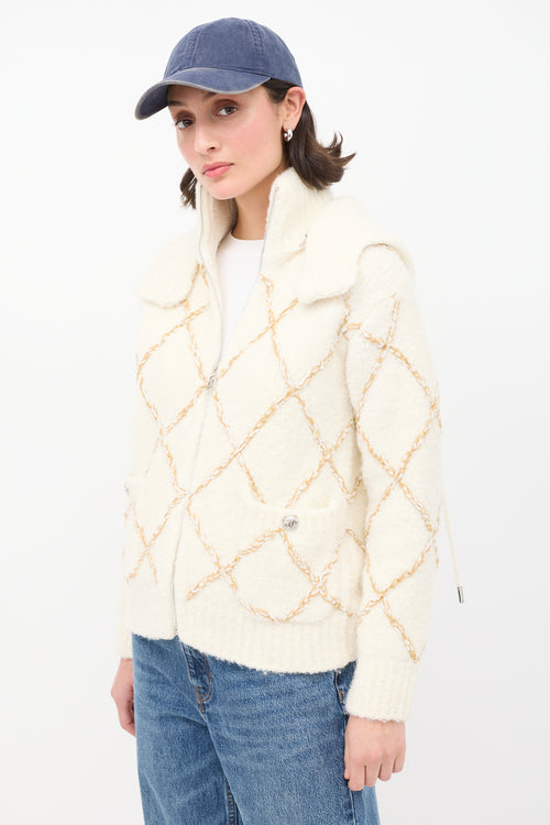 Chanel 2023 Cream Cashmere & Silk Boucle Embroidered Sweater