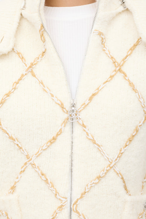 Chanel 2023 Cream Cashmere & Silk Boucle Embroidered Sweater