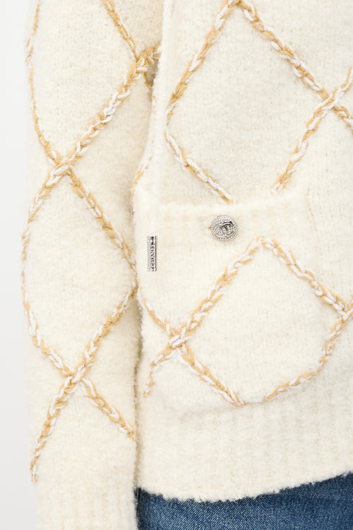 Chanel 2023 Cream Cashmere & Silk Boucle Embroidered Sweater