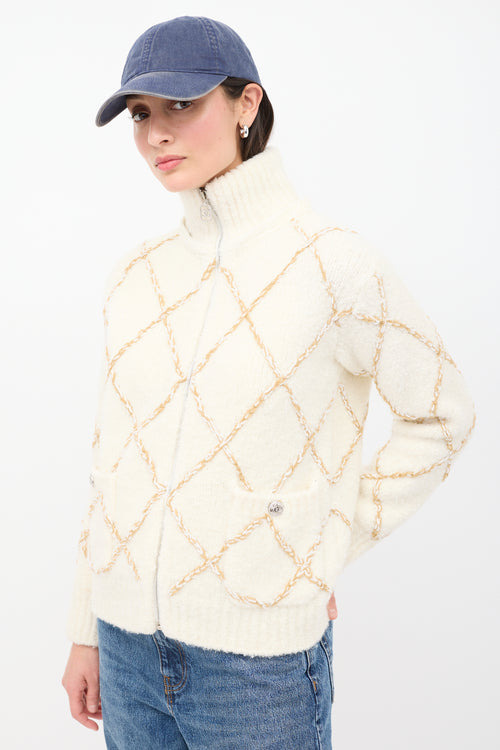 Chanel 2023 Cream Cashmere & Silk Boucle Embroidered Sweater