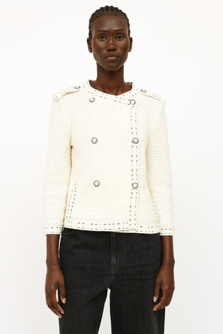 Chanel Cream & Navy Pearl Double Breasted Jacket