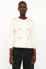 Chanel // Cream & Navy Pearl Double Breasted Jacket – VSP Consignment