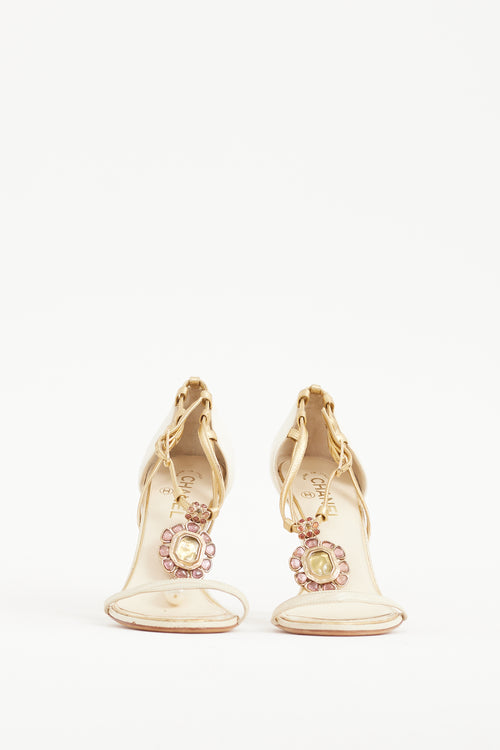 Chanel Cream & Multicolour Jeweled Pearl Pendant Heel