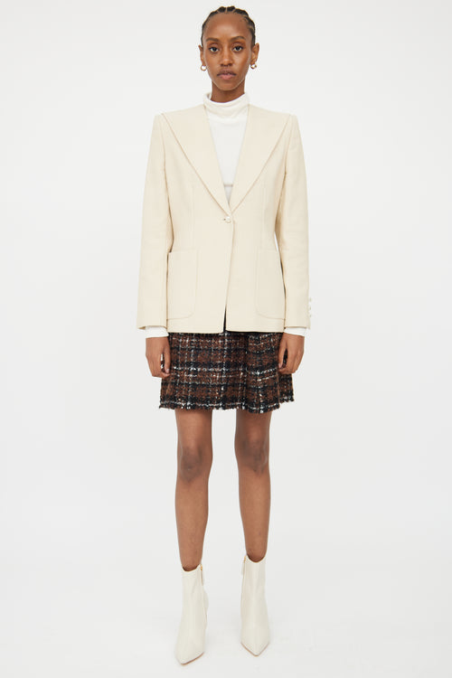 Chanel Cream & Beige Pinstripe & Pearl Blazer