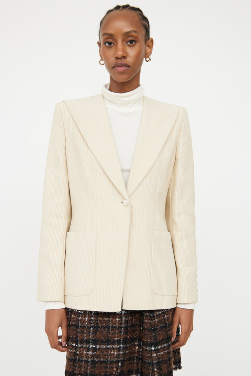 Chanel Cream & Beige Pinstripe & Pearl Blazer