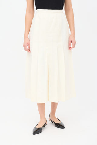 Chanel Vintage Cream Linen Pleated Midi Skirt