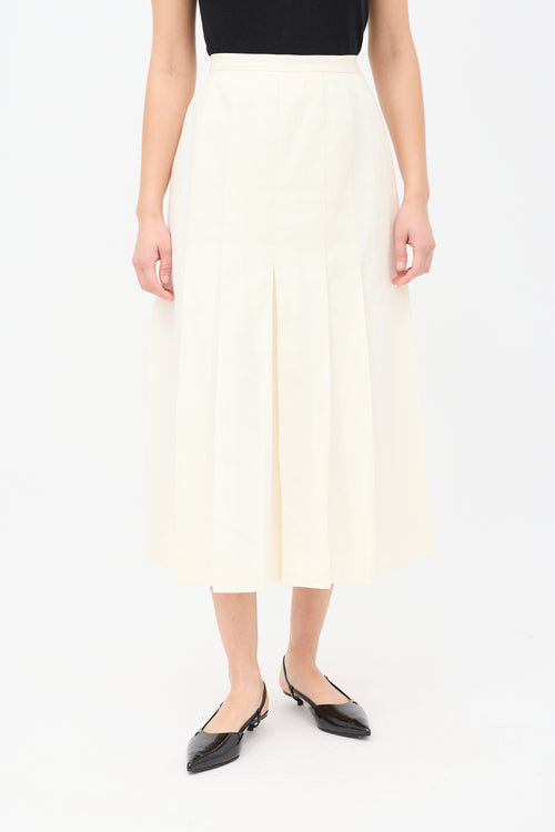 Chanel Vintage Cream Linen Pleated Midi Skirt