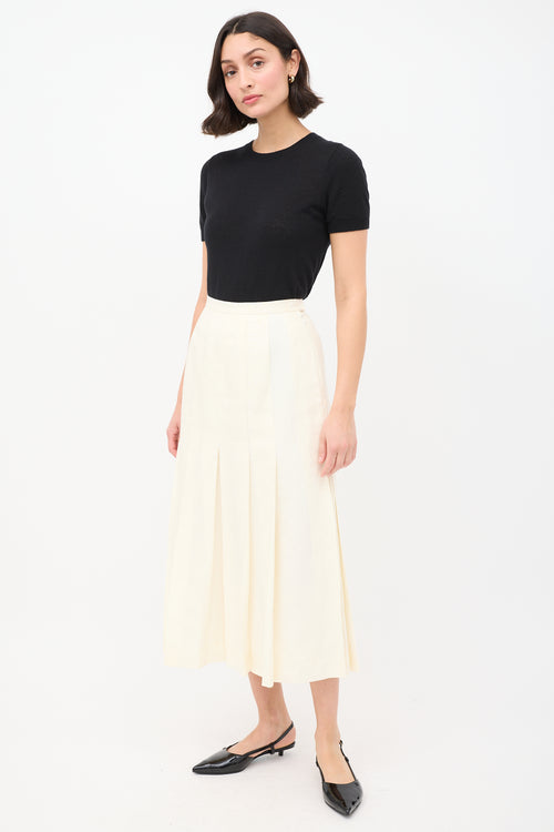 Chanel Vintage Cream Linen Pleated Midi Skirt