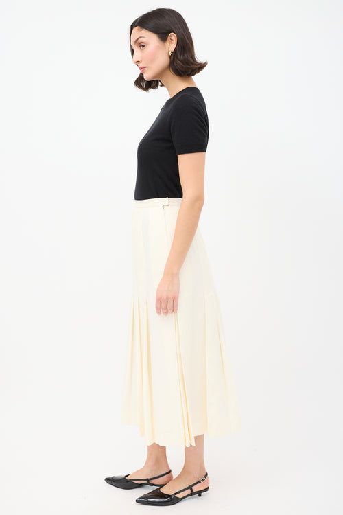 Chanel Vintage Cream Linen Pleated Midi Skirt