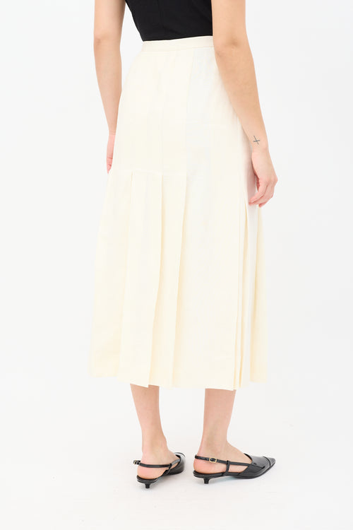 Chanel Vintage Cream Linen Pleated Midi Skirt