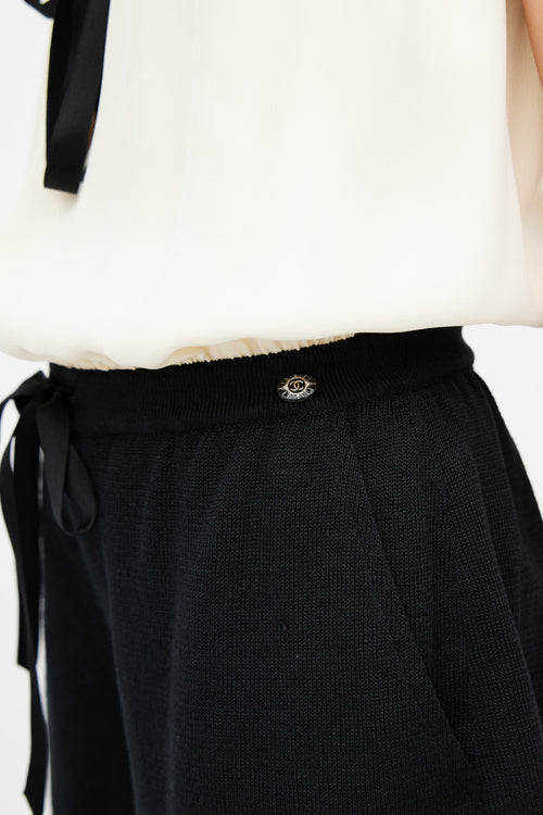 Chanel Cream Silk & Black Knit Romper