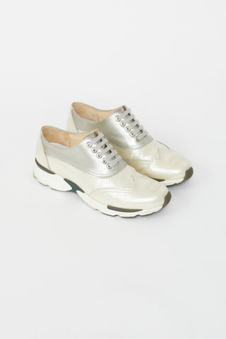 Chanel Cream and Grey Oxford Metallic Sneakers