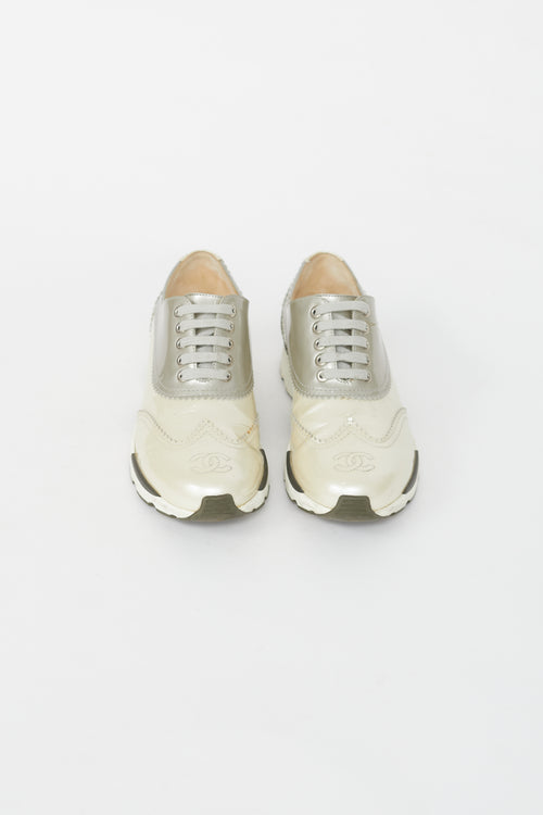 Chanel Cream and Grey Oxford Metallic Sneakers